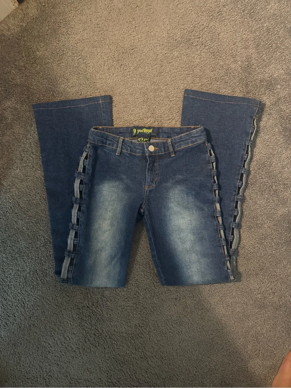 Insane Vintage Dark Blue Low-rise Flare Jeans with Cut-Out Detail